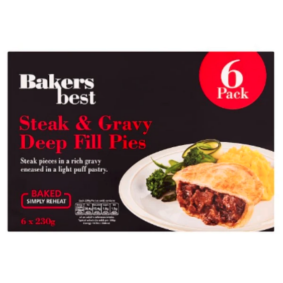 Bakers Best Steak & Gravy Deep Fill Pies 6pk