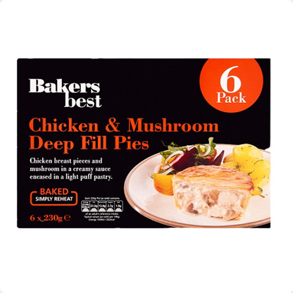 Bakers Best Chicken & Mushroom Pies 6pk